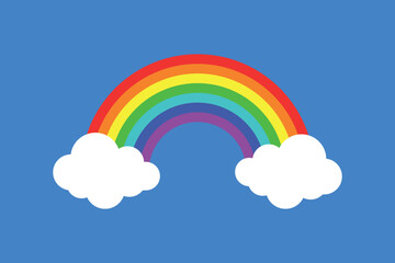 Rainbow and clouds on blue background. Vector