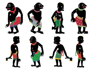 Set of Shadow puppet in traditional clothes. Vector illustration design