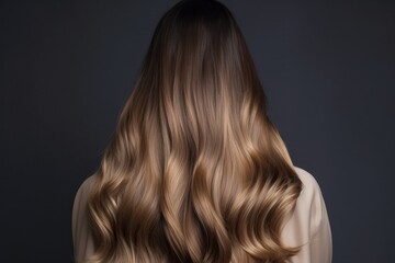 Naklejka premium woman from behind with wonderful long hair that is freshly dyed balayage, ideas for hairstylists - Generative AI