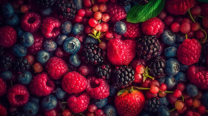 Fototapeta premium Various delicious fresh colorful berries mix background