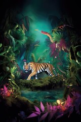 Naklejka na ściany i meble Tiger illustration in neon colors