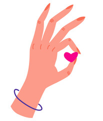 Hand holds the heart. The concept of charity, donation, or volunteering. Help and support of people. A symbol of health and care. Flat vector cartoon illustration