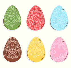 Easter Eggs Colorful Floral Set .Modern Flat Style. Decor concept for kids design, social media, print.