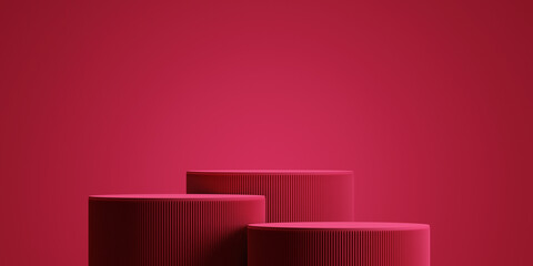 Minimal background.podium and viva magenta color background for product presentation. 3d rendering illustration.
