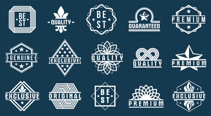 Badges and logos collection for different products and business, black and white premium best quality vector emblems set, classic graphic design elements, insignias and awards.