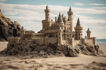 A medieval castle sandcastle intricate details hyper from generative ai