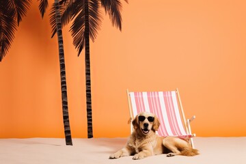 A dog wearing sunglasses and sleeping beach chair from generative ai