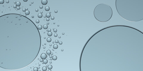 3D cosmetic background with blue liquid bubble, molecule inside. 3D rendering, illustration