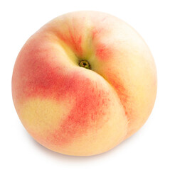 Yellow and Pink Peach fruit with leaf isolated on white background, Fresh White Peach on White Background PNG file.