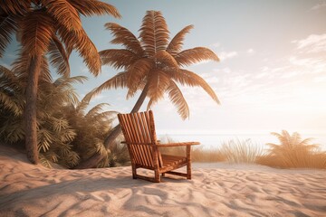 long beach chair under coconut tree from generative ai - obrazy, fototapety, plakaty