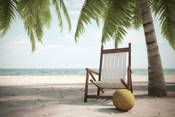long beach chair under coconut tree from generative ai - obrazy, fototapety, plakaty