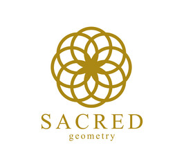 Flower of Life ancient symbol beautiful elegant vector logo or emblem isolated over white background, sacred geometry design element, esoteric sign.