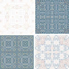 Set of pastel colored seamless tiles, vector ornamental patterns, elegant decorative backgrounds for fabrics, clothing, decoration, home decor, cards and templates, wrapping paper, kids prints.