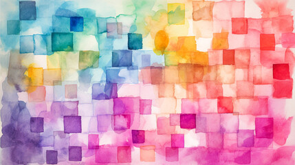 カラフルの水彩モザイク背景　Generative AI