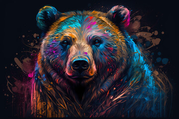 fantasy abstract portrait bear with a colorful, generative ai