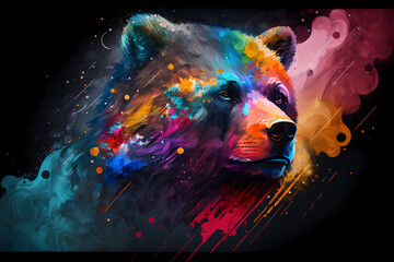 abstract portrait bear with a colorful, generative ai