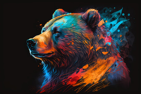fantasy abstract portrait bear with a colorful, generative ai