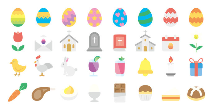 Easter icon set (Flat fill version)