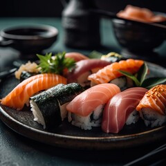 Mouthwatering Sushi Assortment Captured in Vivid Detail