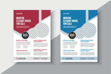 Real Estate clean and modern flyer design template, Real estate business advertising flyer poster design template, Multipurpose business property flyer brochure Template, Modern Home Sale vector flyer