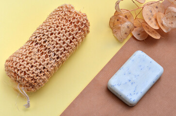 hygiene items natural washcloth and soap
