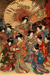 Enchanting Geisha Art: 19th Century Japanese Painting Style, Generative AI