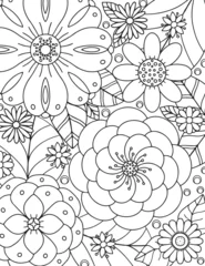 Tuinposter Coloring pages for children and adults.Blooming garden illustration hand drawing.   © Инна Левицкая