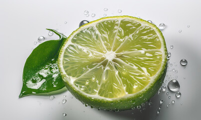 Fototapeta na wymiar Limes with water drops on a white background, Generative AI