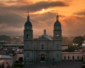 Obraz premium Beautiful calm sunset over the Temple of Saint John the Baptist in Tuxpan, Mexico