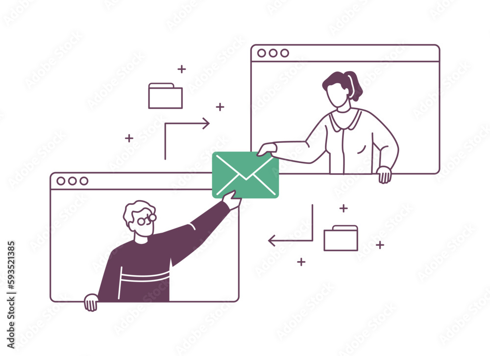 Poster business communication between employees or clients. support and interaction with customers via emai