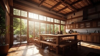 Fototapeta na wymiar Asian wood kitchen structure