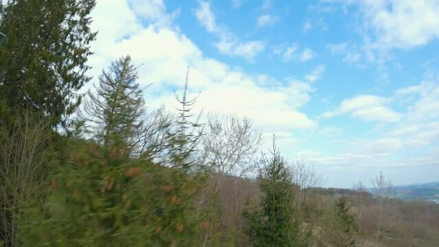 An fpv flight over a meadow and a forest