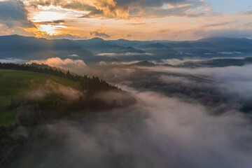 Landscape with fog in mountains