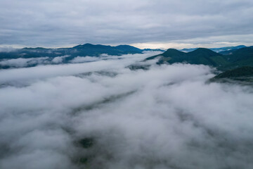 Landscape with fog in mountains