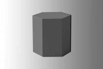 Black hexagonal box mockup isolated on a gray background. 3d rendering.