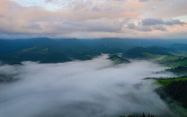 Landscape with fog in mountains