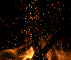 fire flame with sparks on black background