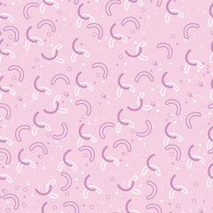 Geometric vector pattern on a pink background. The shape of a semicircle, a circle. Hipster fashion Memphis style.
