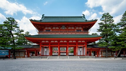 Aerial view of Asian temple in Kyoto