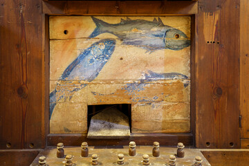 exvoto painted fish in the organ, parish church, Andratx, Majorca, Balearic Islands, Spain