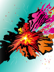 Abstract dynamic futuristic multicolored exploding flare background.