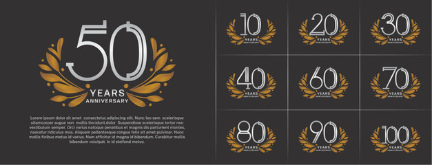 set of anniversary logotype silver color and gold ornament for special celebration event