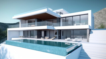 Fototapeta na wymiar Luxurious villa with swimming pool in a modern minimalist style. Generative AI
