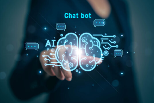 Chatbot chat with AI. Artificial intelligence. The concept of accessing imagination by feeding commands to Ai to create what is in our mind with futuristic technology through the Internet.