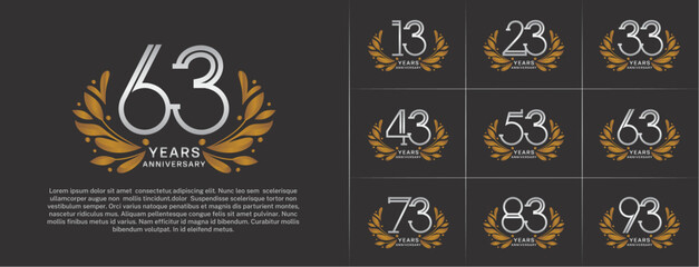 set of anniversary logotype silver color and gold ornament for special celebration event