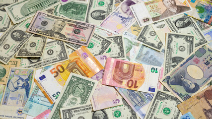 World currency banknote, economic crisis, inflation.U.S. banknotes of various dollar denominations.