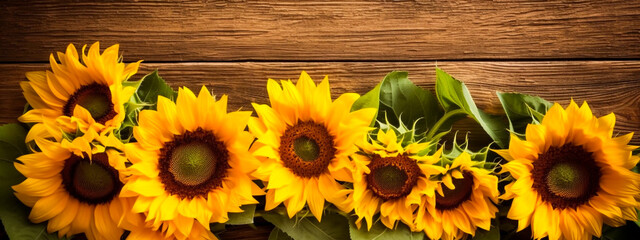 sunflower flowers. Sunflowers on a wooden background. 