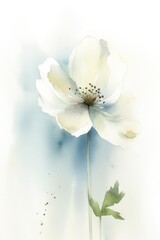 Wonderful dreamy light watercolor of a bright beautiful flower, white background with few details - Generative AI