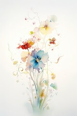 Obraz na płótnie Canvas Wonderful dreamy light watercolor of a bright beautiful flower, white background with few details - Generative AI
