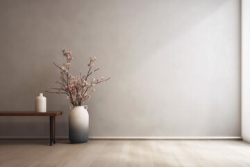 Fototapeta na wymiar interior space design vase living contemporary copy table wall home decor plaster. Generative AI.